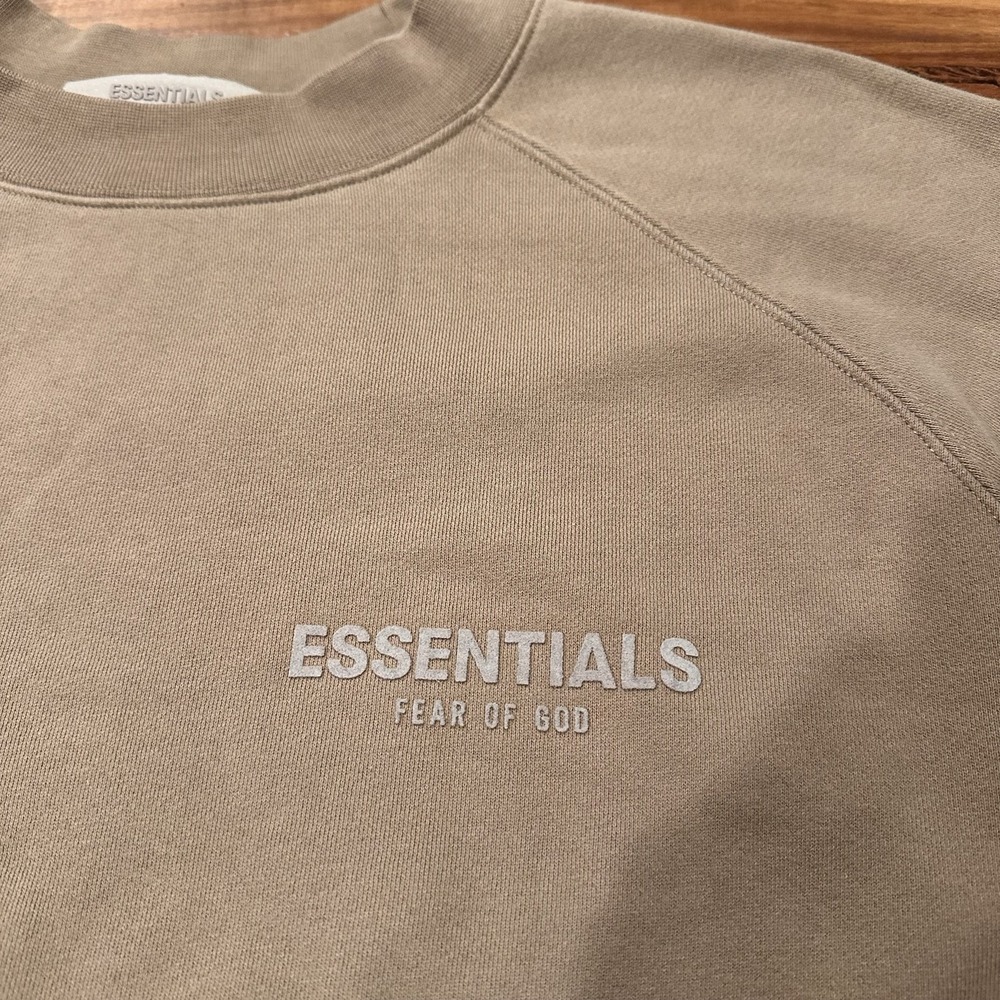Fear Of God Essentials Sweatshirt Mens Large Beige Fleece Crewneck Pullover Logo - Picture 3 of 12